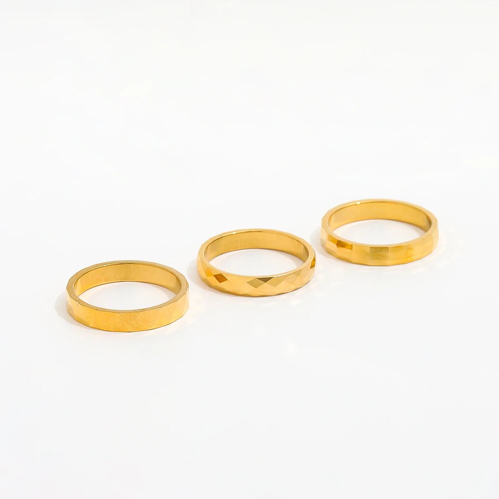 Joolim High End 18K Gold Plated Stainless  Steel Tangent Plane Dainty Rings for Women Finger Ring Non Tarnish 4mm