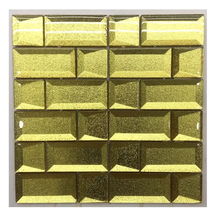 Telha de mosaico de vidro dourado chanfrado 3d novo design de moda backsplash profissional fabricação de foshan