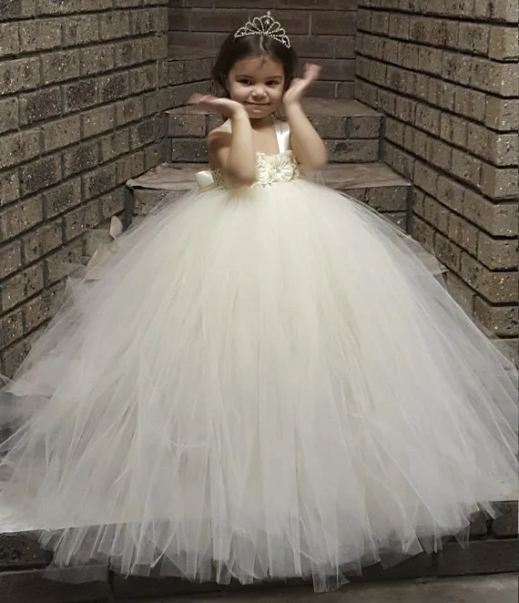 

Gorgeous Ivory Full Fluffy Flower Girl Tutu Dress Handmade Crochet Tulle Tutu Dresses Perfect For Birthday Wedding Photoprah