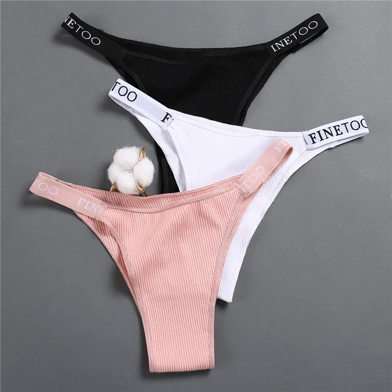 

FINETOO Hot Women G-String Cotton Thongs Sexy T-Back Panties Female Underwear Fashion Letter Panties Girls Underwear Lingerie