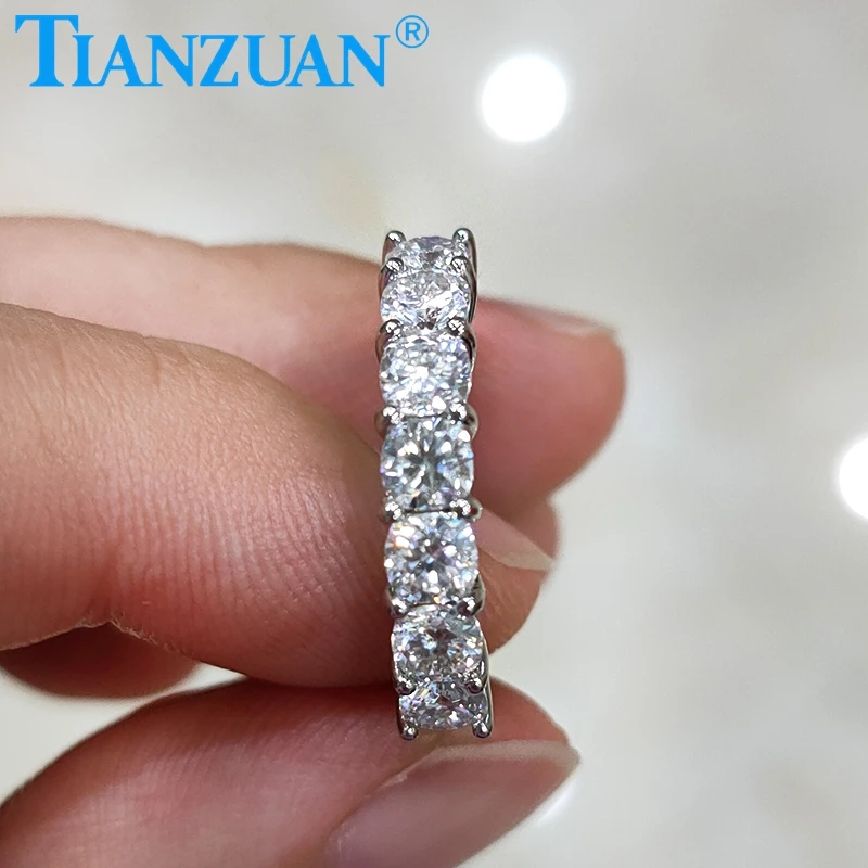 

925 Sterling Silver Ring with 3.5mm Seven Stones Half Eternity Bands white color moissanite Wedding Jewelry Rings Engagement, Df color