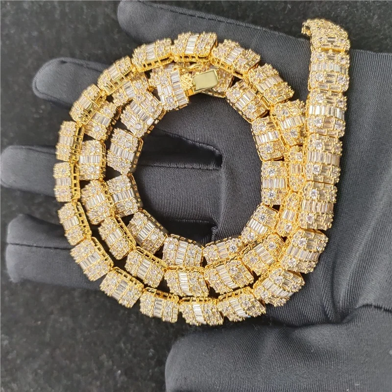 

Zuanfa Jewelry Hip Hop Baguette Diamond Necklace And Bracelet Set Gold Bling Men Chain Necklace