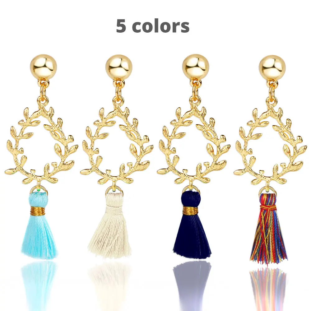 

Fashion gold color leaf drop danging earrings unique tassel earrings for women and girls party wedding jewelry gift wholesale