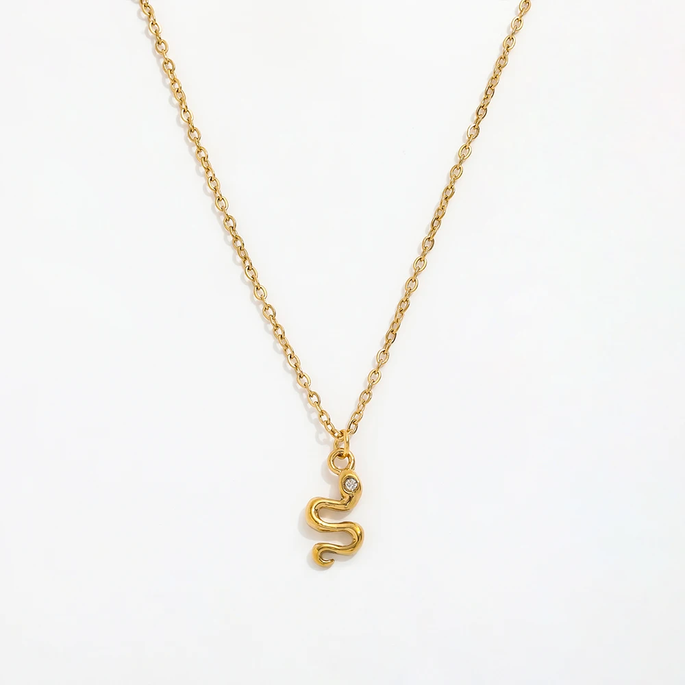 

Joolim Jewelry 18K Gold Plated Zirconia Snake Pendant Dainty Chain Sweater Necklace Stainless Steel Jewelry Wholesale