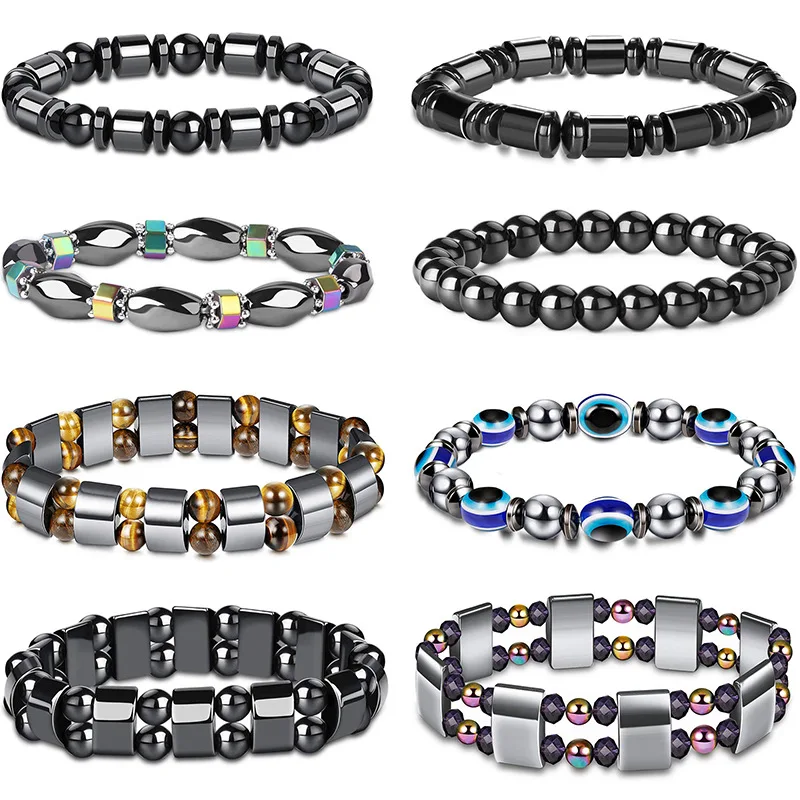 8Pc Hematite Magnetic Lymph Detox Bracelet for Arthritis Pain Relief Slimming Bracelet Magnetic Healing Beaded Bracelets Sets