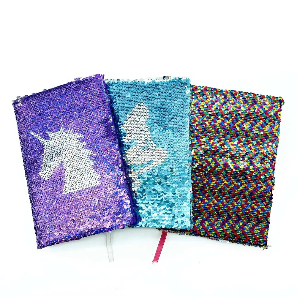 
New style custom bling bling Unicorn Multi color reversible flip sequins diary notebook 