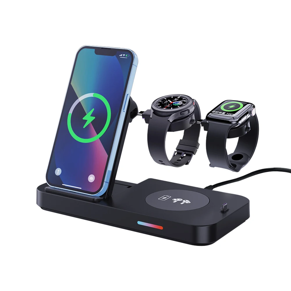 

15W Fast Charging Dock Stand Foldable 4 in 1 Wireless Charging Station For Samsung For Apple Watch Phone Air Pods