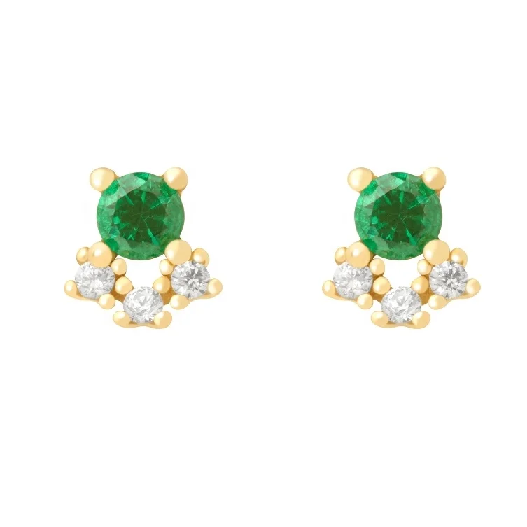 

Gemnel colorful round stone triple cz emerald Crystal 925 silver gold stud earrings