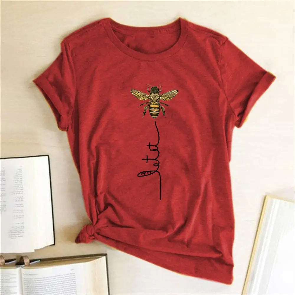 

Fashion Short Sleeve Cotton Polyester T Shirts Female Camisetas Verano Mujer Women Bee Kind T-shirt