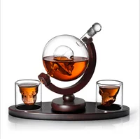 

Hot Selling Pyrex Glass Crystal Wine 850ML Skeleton Shape Whisky Decanter Set With 2 Whiskey Glass