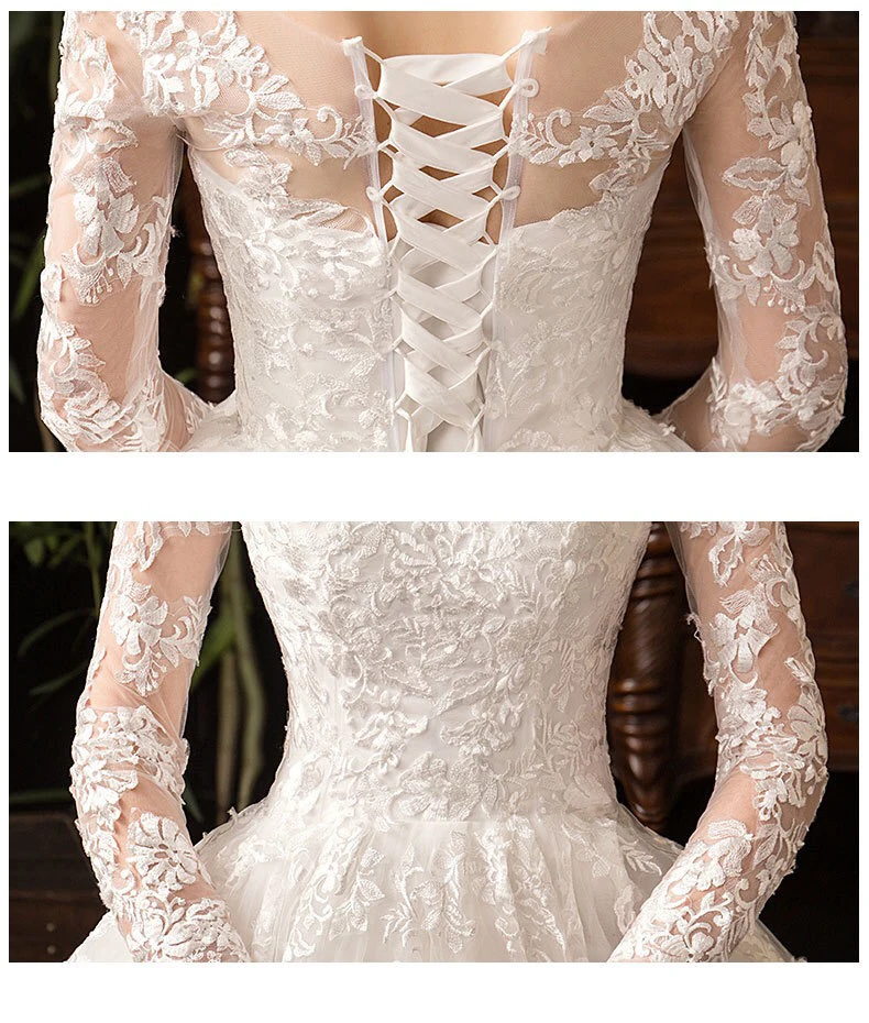 factory wholesale floor-length full sleeve lace bride wedding dress latest design elegant bridal dress