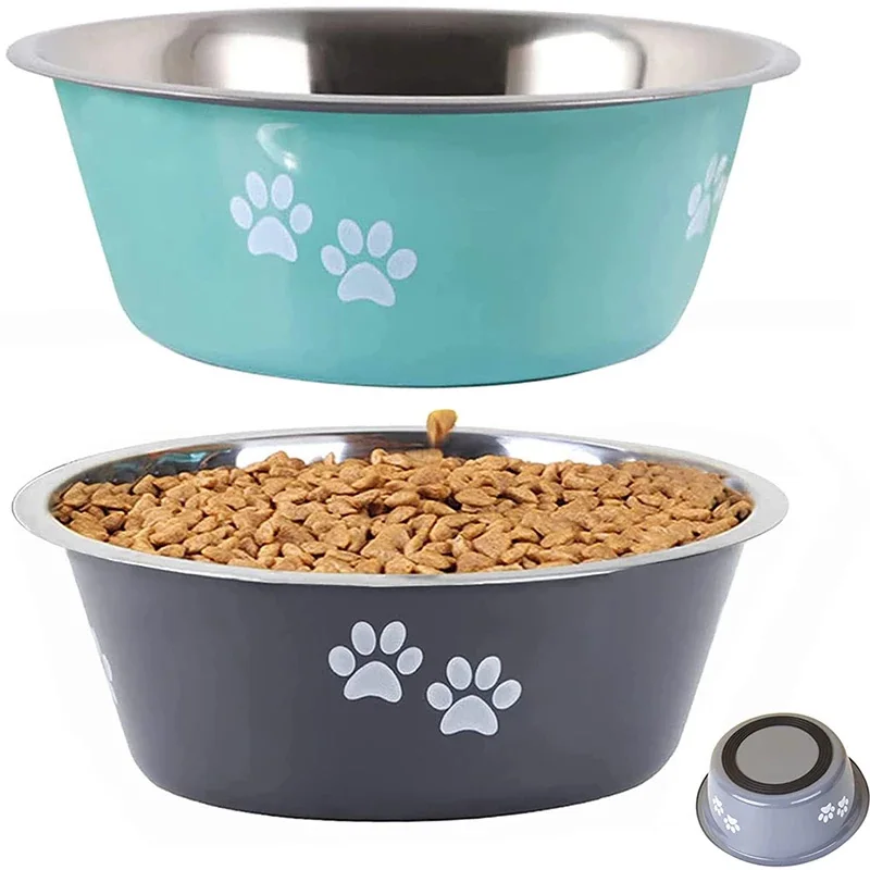 

Non-slip Dog Bowls For Small Medium Large Dog Feeder Bowls And Drinkers Stainless Steel Pet Feeders Pets Dogs Accessories, White, gray, blue