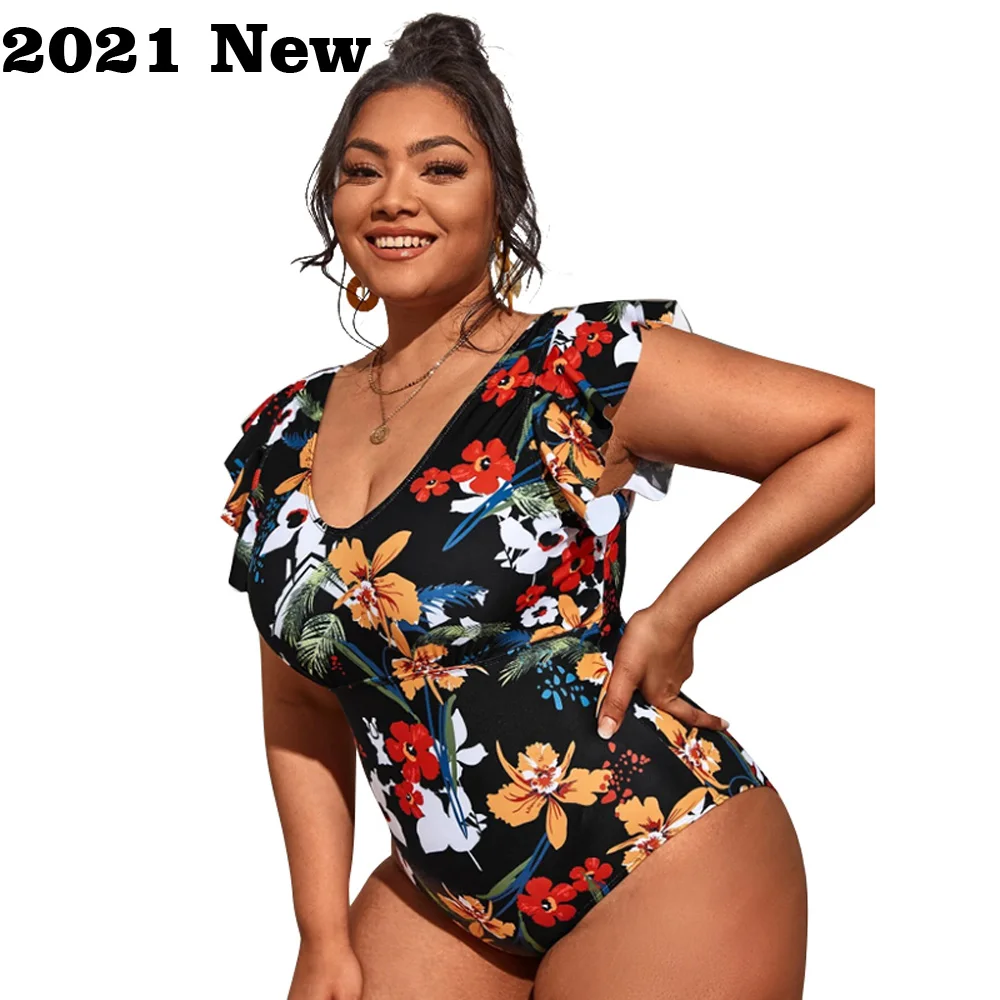 

2021 New Women Plus size Swimsuit One Piece Swimwear Large Big Plussize Floral Swimming Bathing Suits Beachwear Wear For Female
