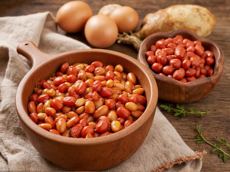 Baked beans ingredients on wooden table