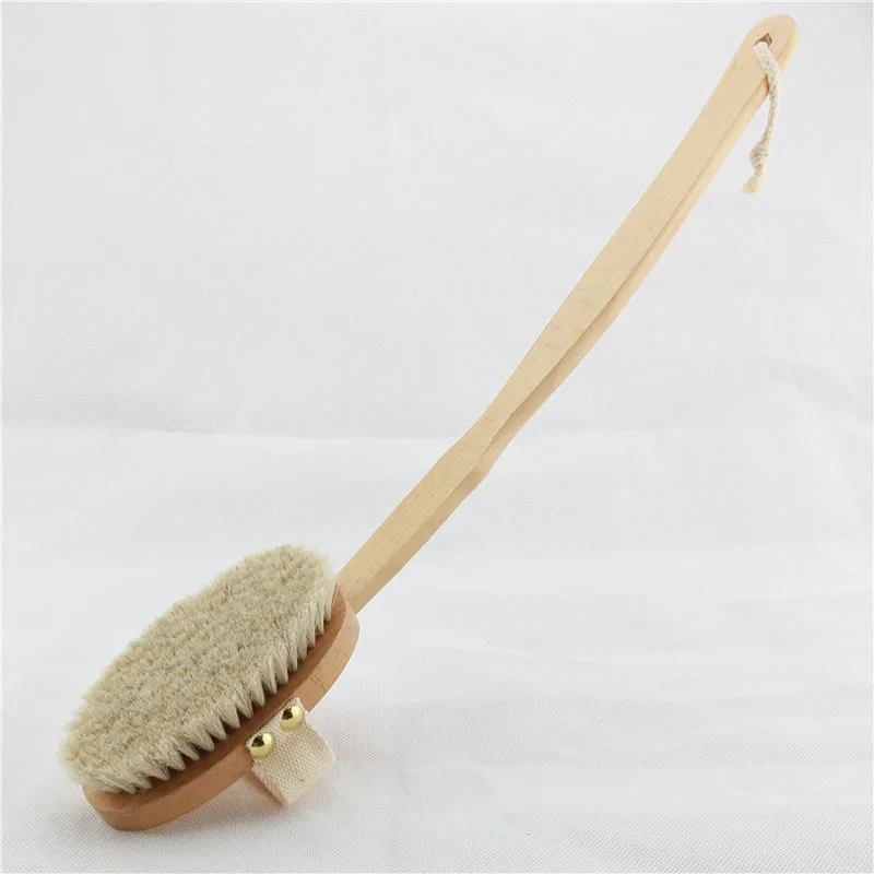 

Hot sale long bent back body brush and shower beech wood bath back brush