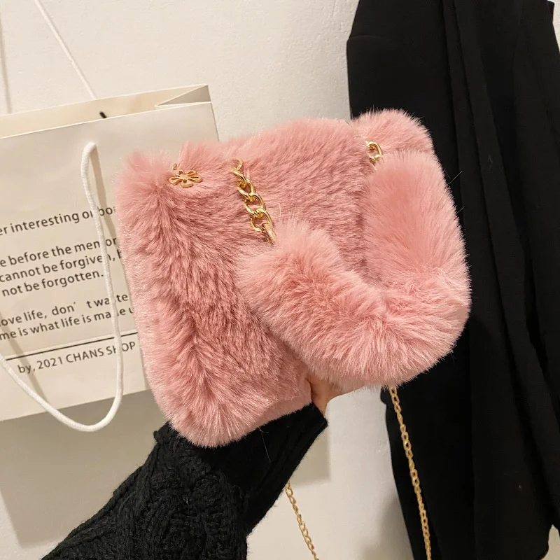 

Wholesale Winter Style Fleece Chain Shoulder Ladies Big Bag and Small jelly Purses Fashion Women Large Handbags Mink Fur Bags