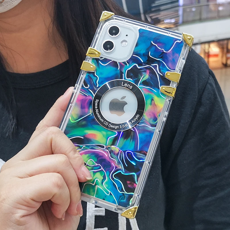 

Fashion Designer Transparent Square Edge Soft TPU Silicone Phone Case Back Cover for iPhone 6 7 8 x xs 11 12/12 pro max