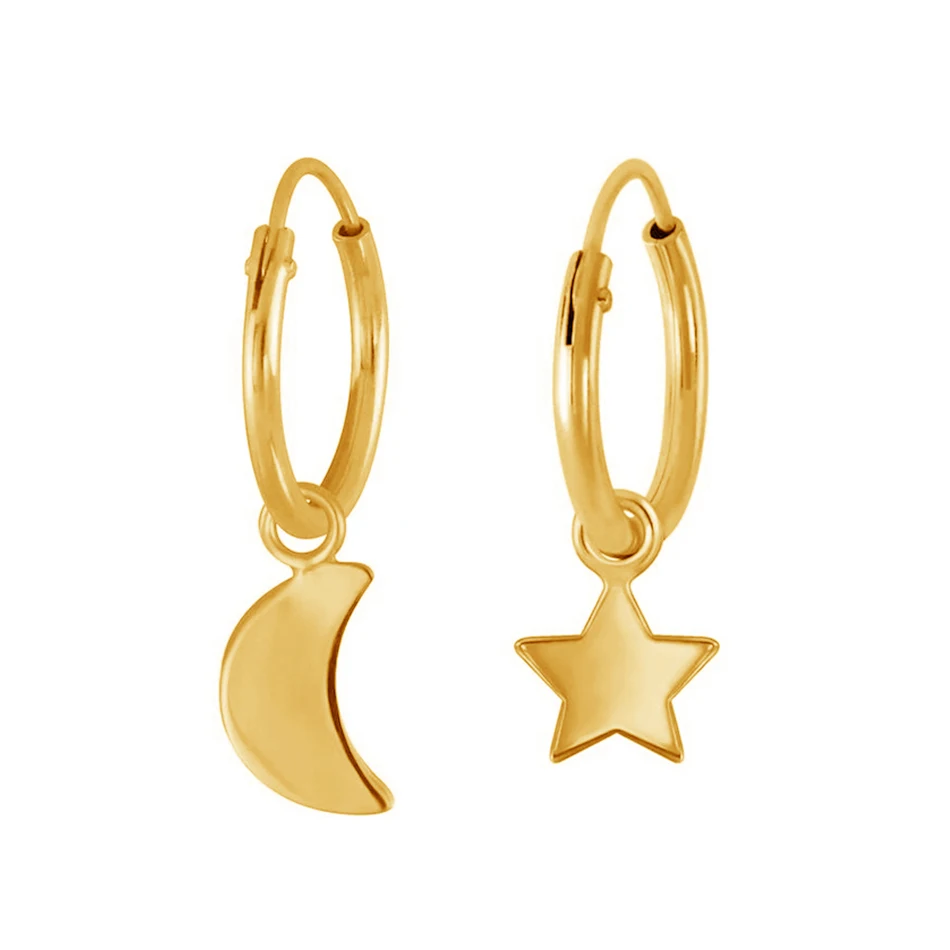 

Stylish 925 sterling silver star moon hoop earrings for women high polish 18K gold plated earrings jewelry