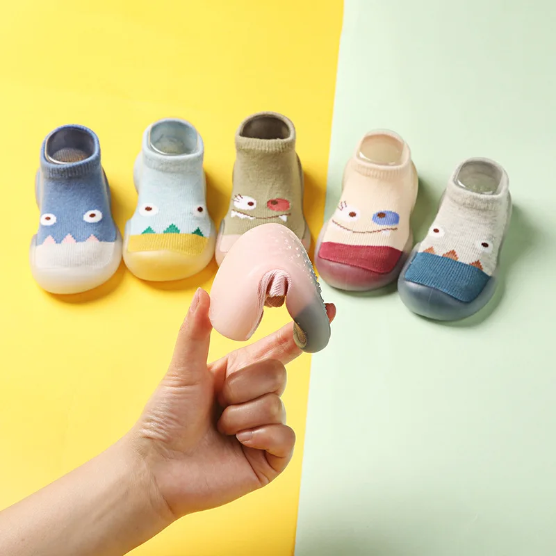 

Comfortable cotton solid color non slip baby rubber sole socks, Image