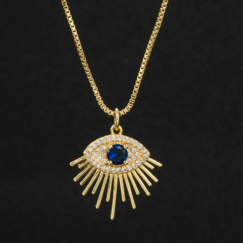

Trendy 18K Gold Plated Micro Pave CZ Evil Eyes Necklaces Bling Cubic Zircon Turkish Blue Eye Necklaces