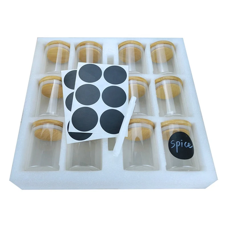 

Glass Spice Jar Set Storage Jars with Bamboo Lid and Silicone Ring, Clear