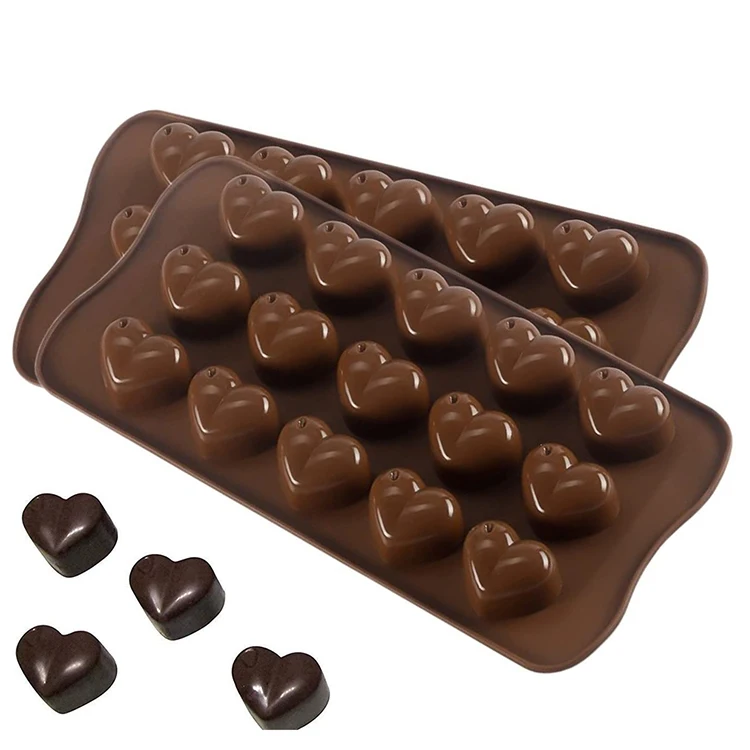 

Amazon Best Selling 15-hole chocolate fudge silicone mold heart-shaped chocolate cake decoration DIY ice tray baking mold, Brown