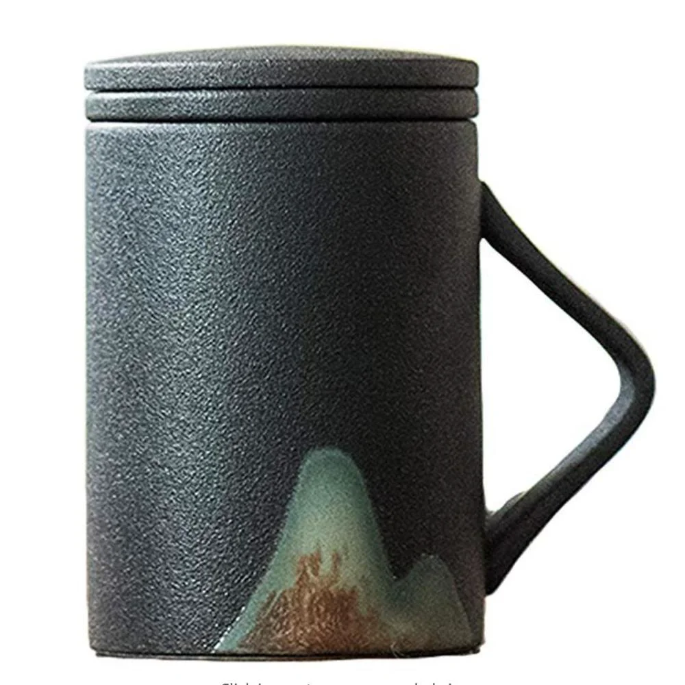 

Stoneware Clay Tea Cups Ceramic Mug with Infuser and Lid, As pictures