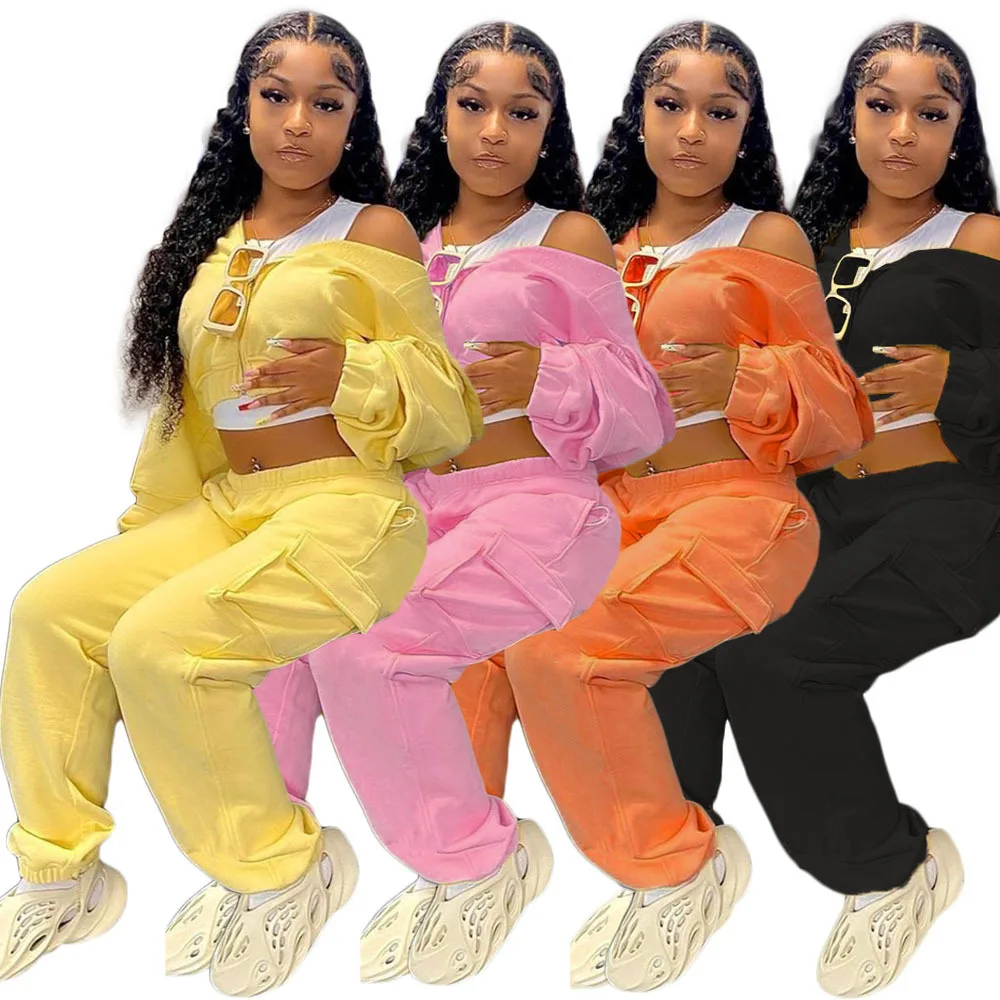 

2021 New Arrivals Women Two Piece Set Overall 2 Piece Jogger Set Women Clothing Hoodie Outfit Tracksuit Sweatsuit, 4 colors