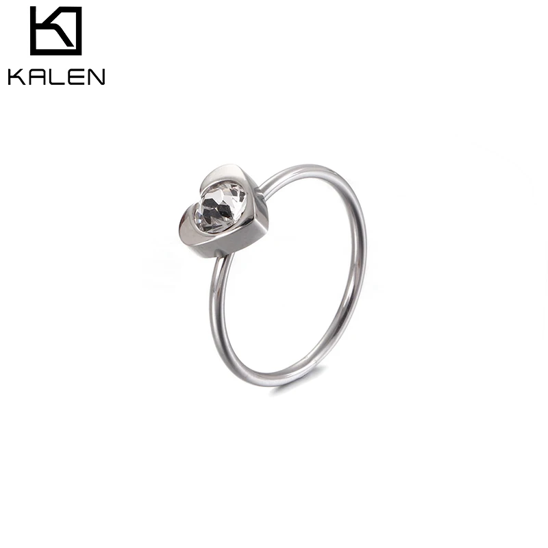 

Manufacturer direct sales fashion Korean simple heart-shaped zircon titanium stainless steel ring, Customized