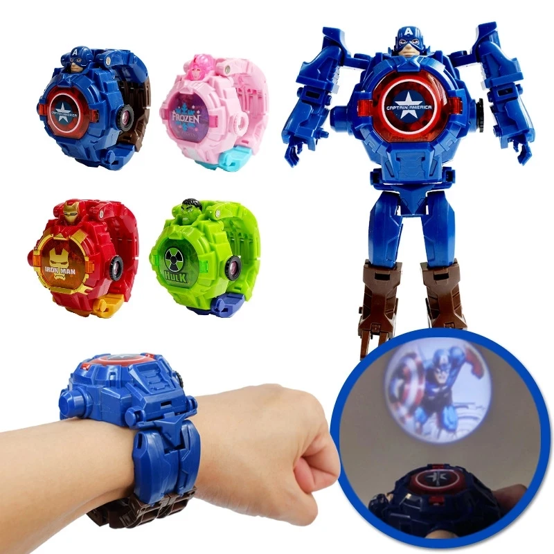 

Best Gift Children's Creative Cartoon characters doll watch deformation toys kids watch 3d cartoon Light Projection Girl Watches