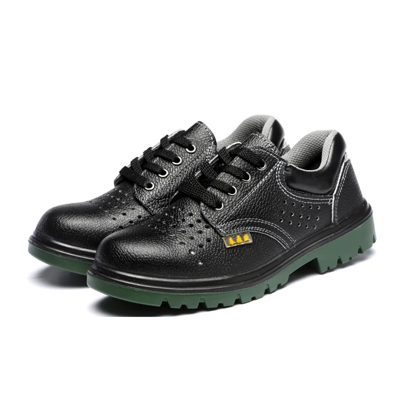 

Firm steel toe hollow out breathable genuine leather safety shoes