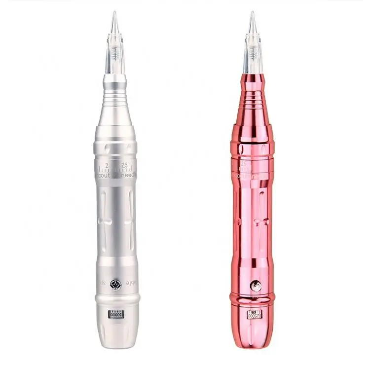 

D Private Label Red Silver Wireless Pmu Microblading Machine Eyebrow Permanent Makeup Tattoo Machine Pen With 2 Batteries