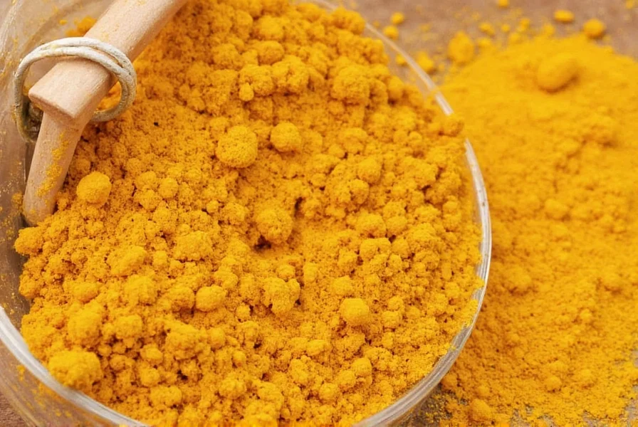 Turmeric capsules and measuring spoons showing supplement dosage