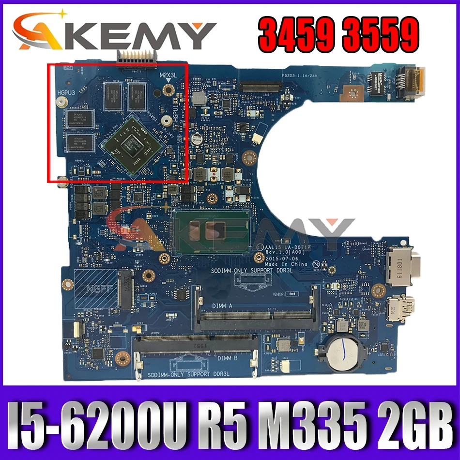 

Brand New FOR Dell vostro 3459 3559 Laptop Motherboard AAL15 LA-D071P I5-6200U R5 M335 2GB CN-085Y8T 85Y8T Mainboard100%Tested