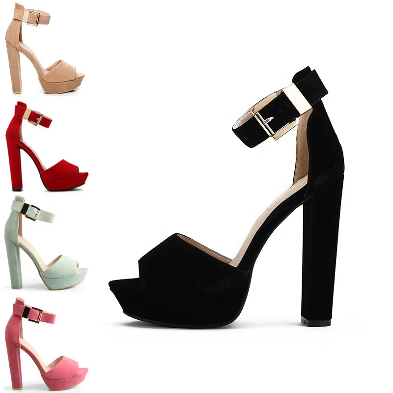 

Custom Logo 2021 Ankle Strap Platform Heel Women High Heel Sandals, Red, black, royal blue, apricot
