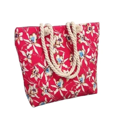 

Red canvas printing craftsmanship two shoulder strap ladies large capacity portable beach bag, 15 printing color