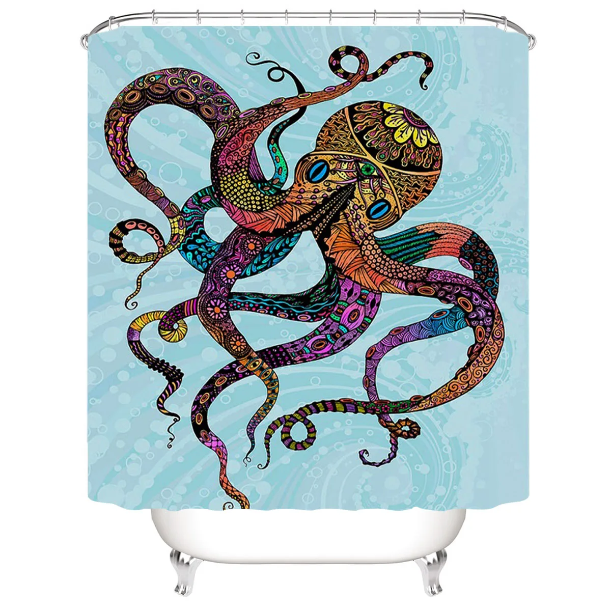 

Custom design waterproof fabric Marine life Cthulhu style octopus shower curtain