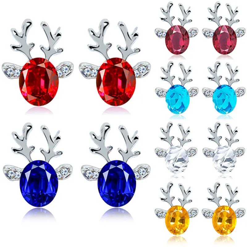 

Best Sale Crystal Antler Deer Head Earrings Elegant Shiny Rhinestone 3D Reindeer Stud Earrings Women Christmas Charm Jewelry, Multicolor
