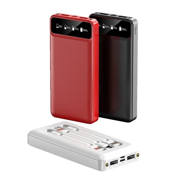 

Factory wholesale with 3 cable dual usb mobile power bank 20000mah powerbank, Black,red,white