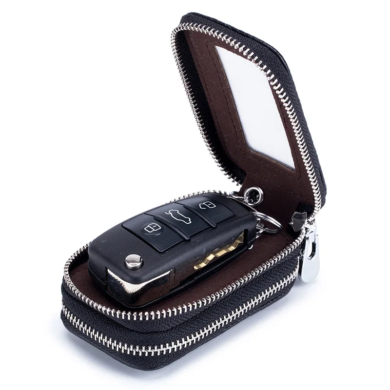 

Men's Car Key Holder Accessory Genuine Leather double zipper small Chain Wallet Case Hot Sell