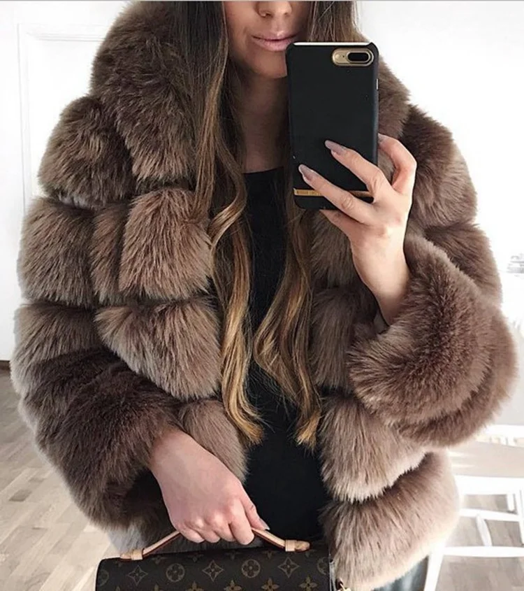 

2021 Warm Parka Fur Jacket Winter And Autumn Women Coat Womens Coats With Fox Fur Collar Tweed Luxury Fluffy Real Fur Coat Women, Picture