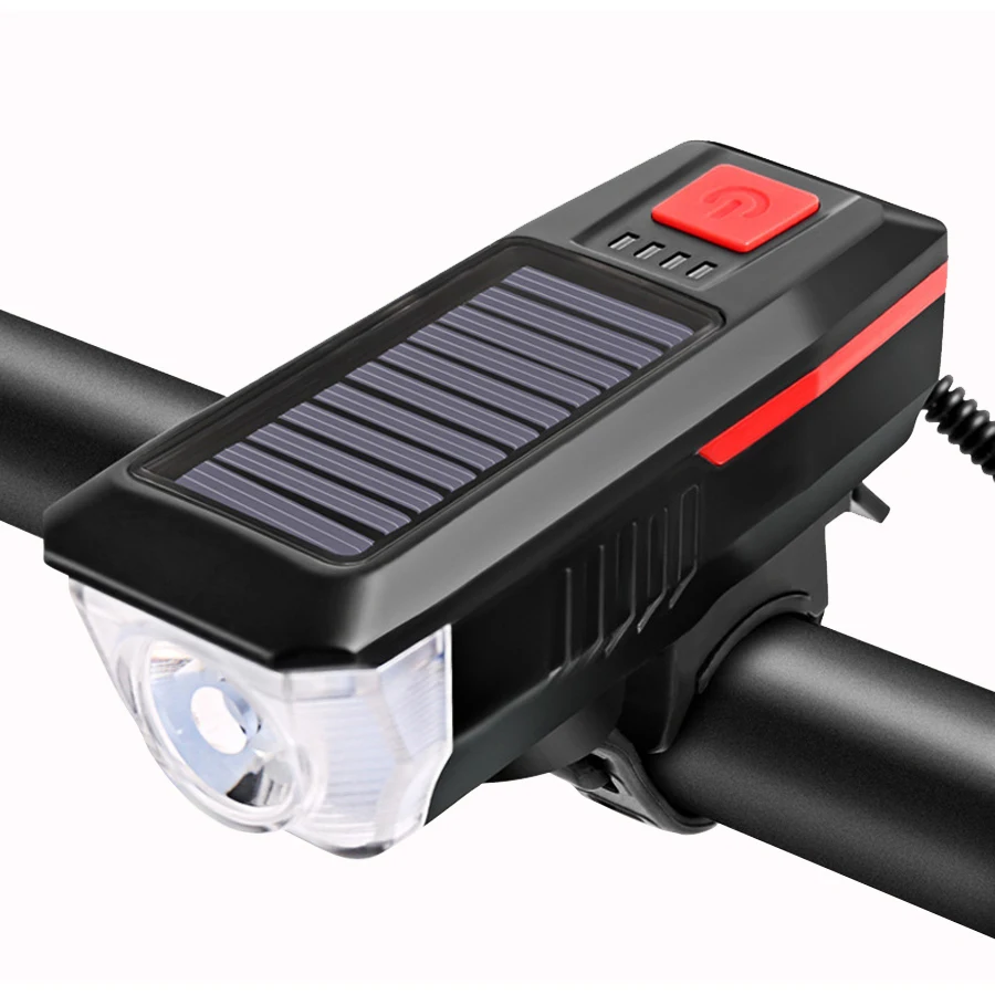 

350 Lumen Solar Bike Light,USB Chargeable LED Bicycle Lights righ Bell Waterproof Cycling Lamp Headlight front headlight torch, Black