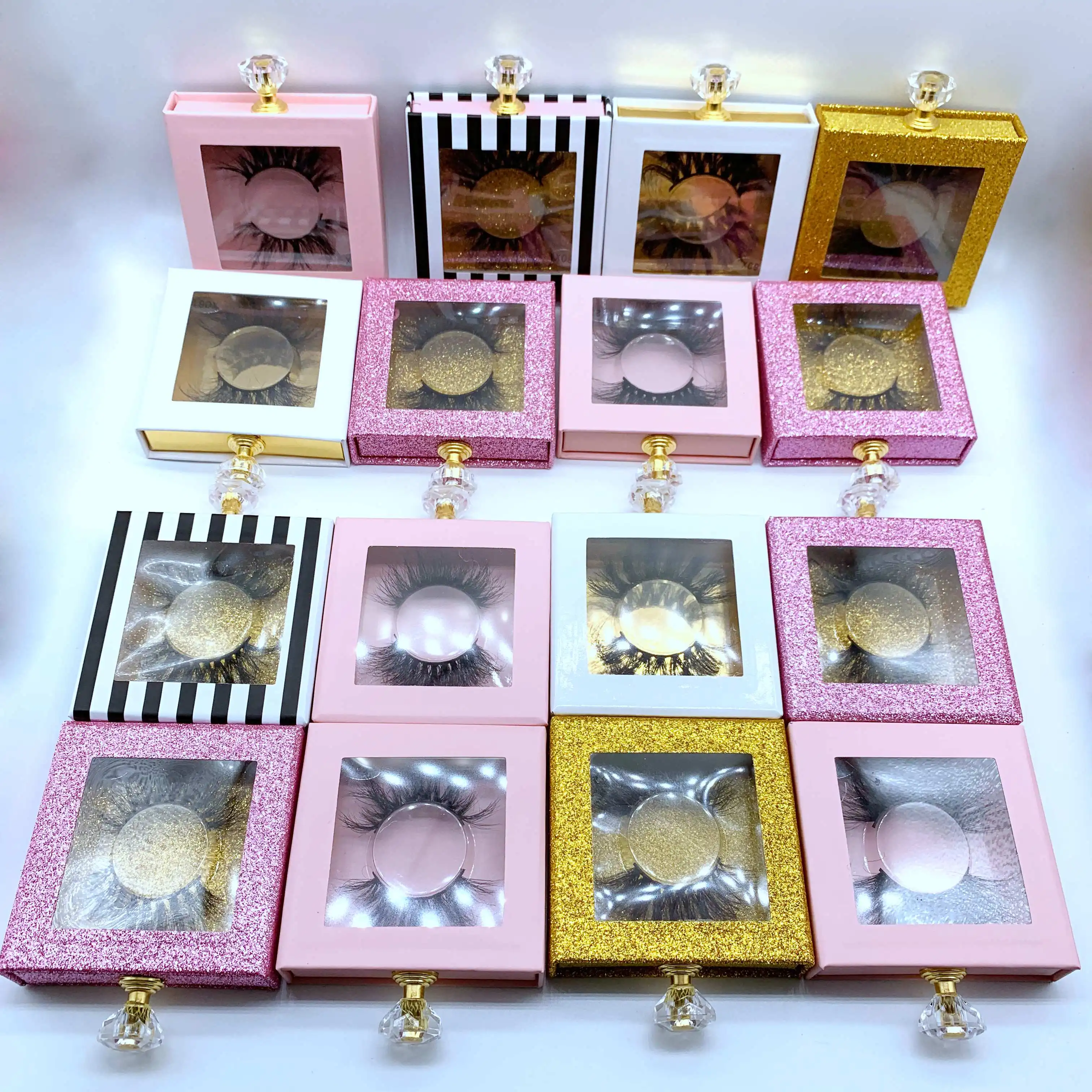 

false eyelashes packaging box custom logo fake 3d mink lashes boxes faux strip diamond magnetic case empty