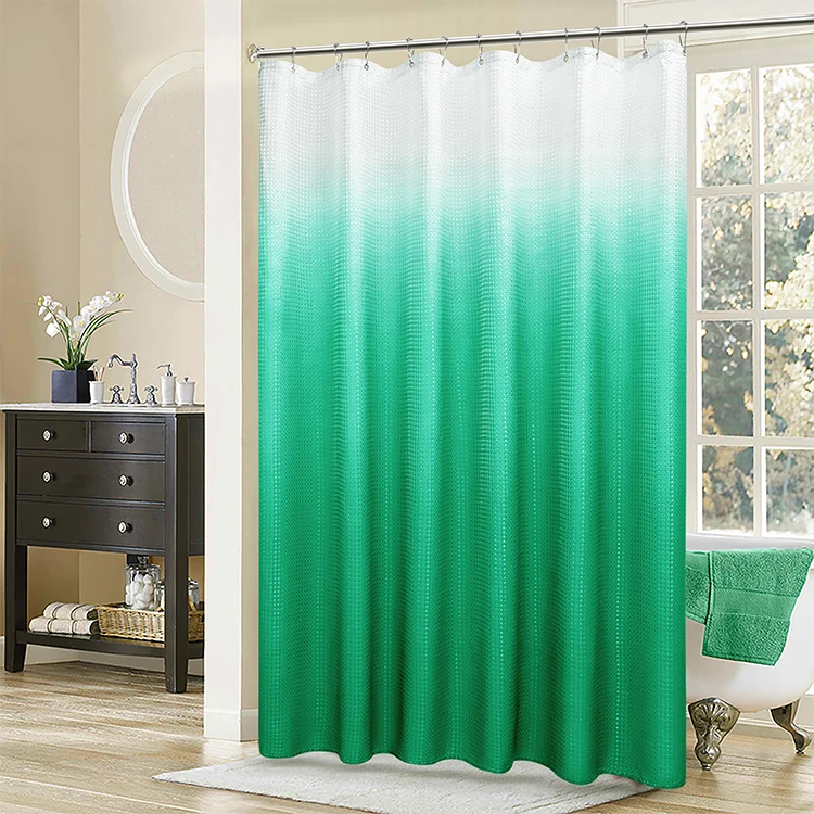 

European style elegant green polyester fabric shower curtain with hooks, As color card