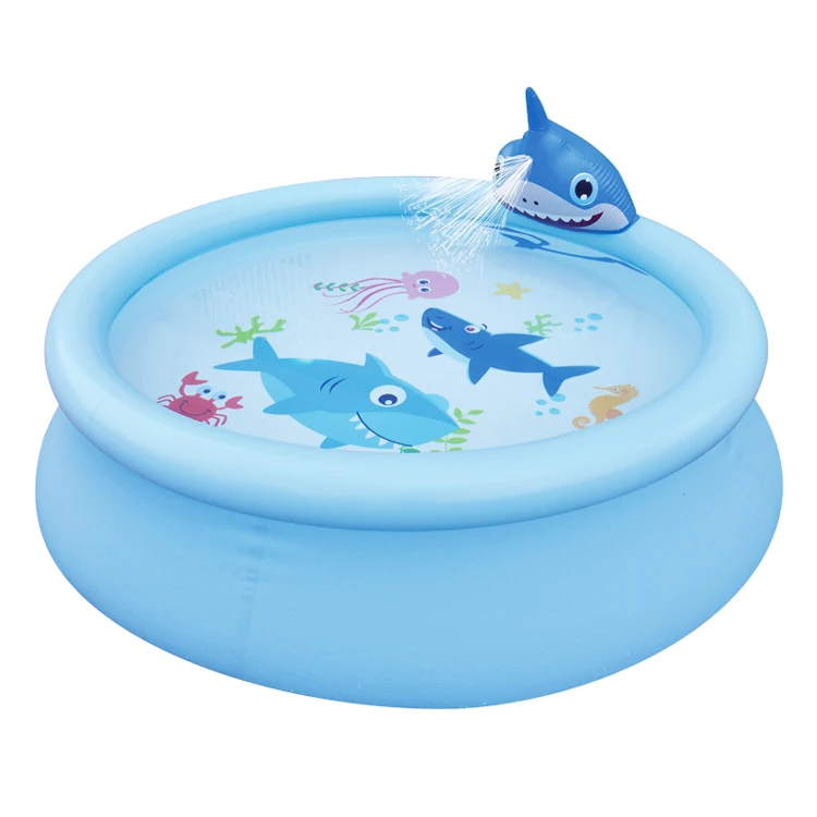 

High quality 6p pvc large playing water pool kids inflatable shark splash pool, Blue