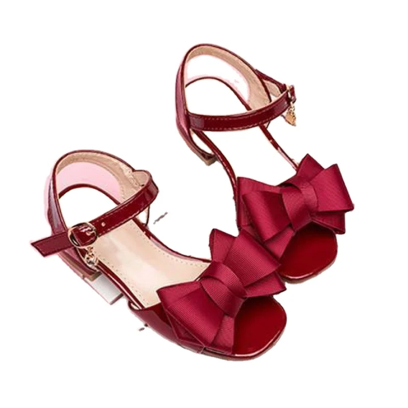 

Lower Moq Fashion Kids Girl Butterfly Knot High Heel Princess Shoes, Red black pink