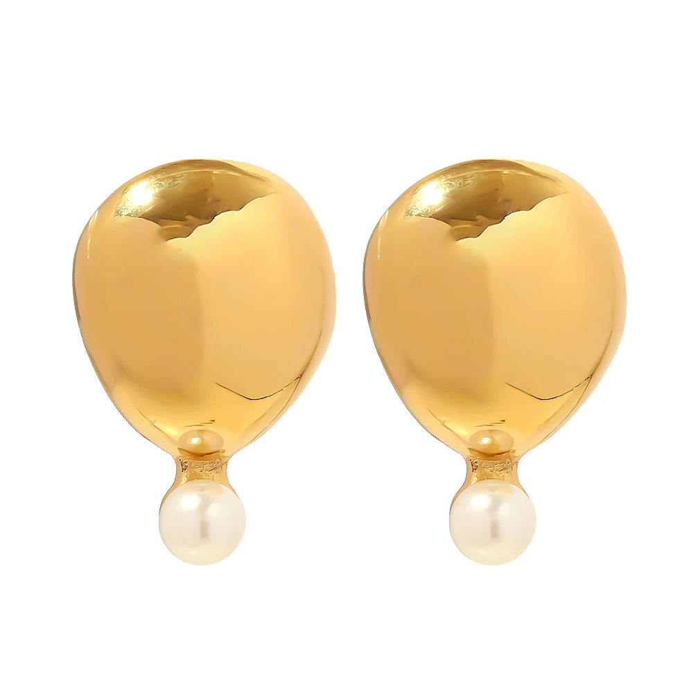 

European Style Exaggerated Smooth Texture inlaid Pearl Pendant Earrings Stainless Steel 18K Gold Jewelry