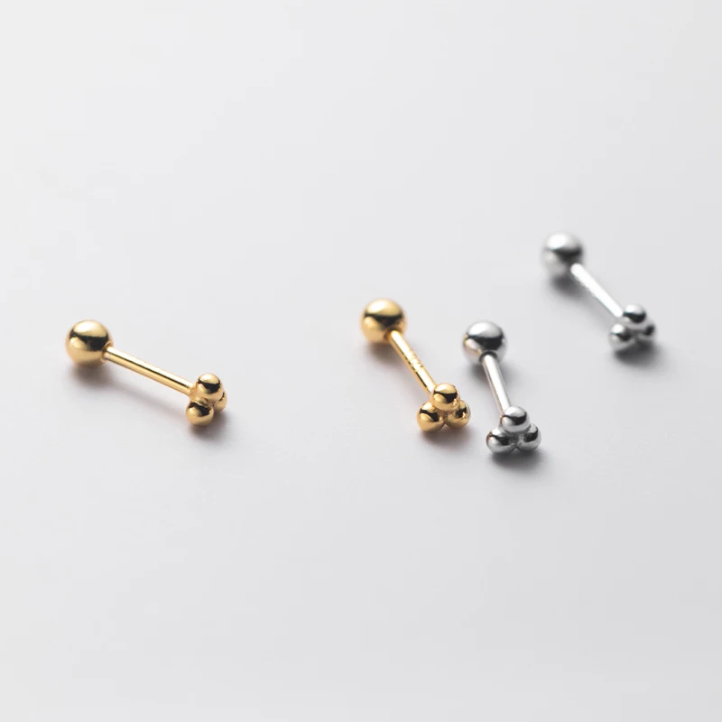 Minimalist Jewelry Small S925 Sterling Silver Round Ball Stud Earrings Women Dainty Screw Back Stud Earrings