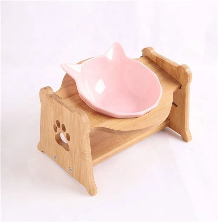 

Bamboo Wood Pet Feeder With Ceramic Pet Bowl For Cat Dog Supplies 2021 wholesale pet bowl ceramic