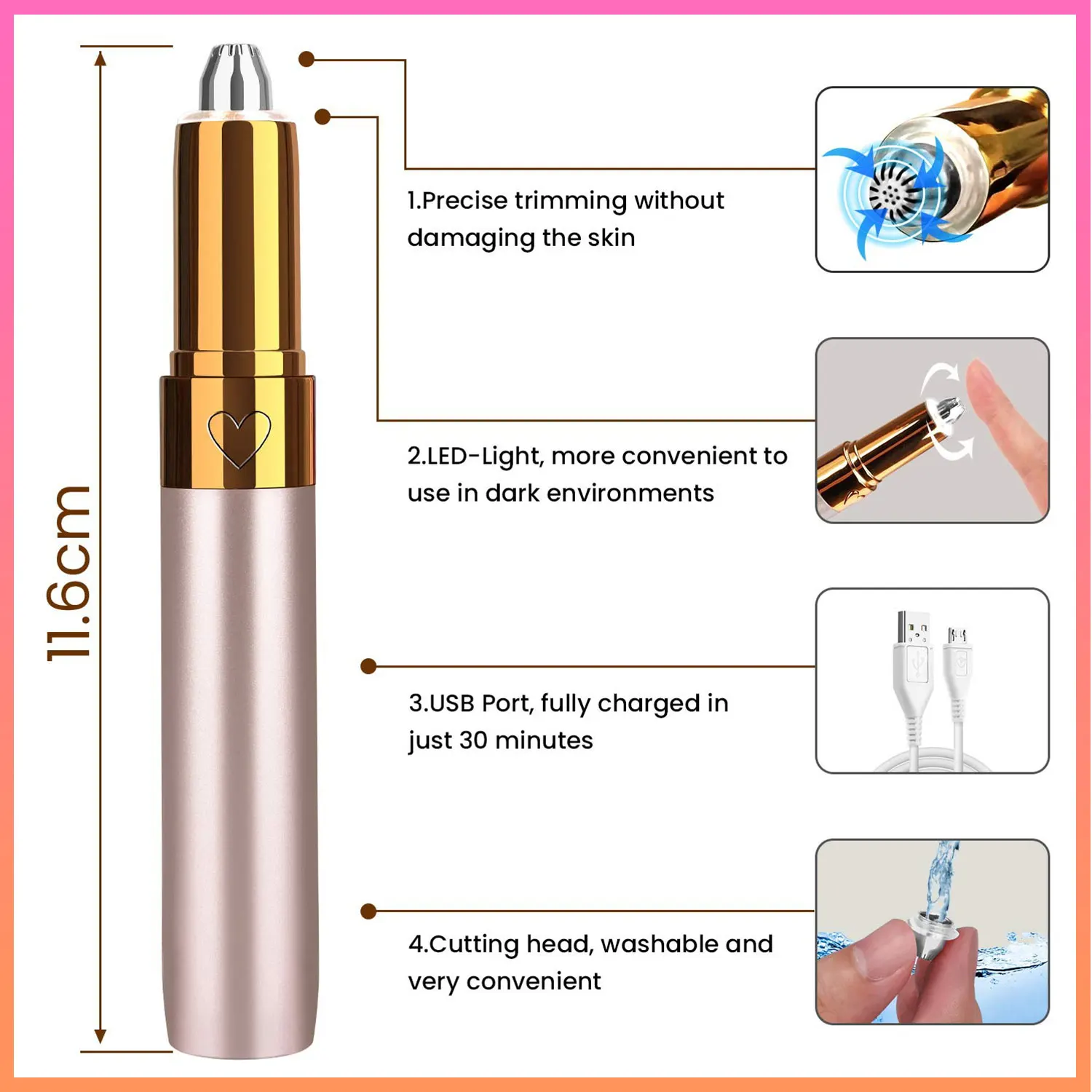 
New Design Multifunctional USB Rechargeable Mini Electric Hair Removal Pen Eyebrows Trimmer for Women 